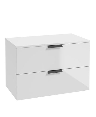 Stockholm Wall Hung 80Cm Two Drawer Countertop Unit Gloss White-Matt Black Handles