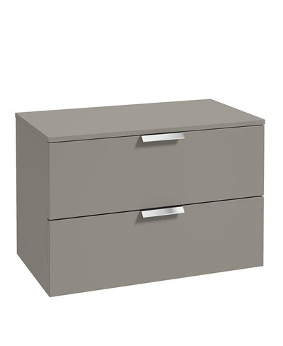 Stockholm Wall Hung 80Cm Two Drawer Countertop Unit Matt Khaki-Brushed Chrome Handles