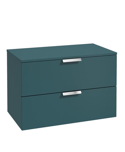 Stockholm Wall Hung 80Cm Two Drawer Countertop Unit Matt Ocean Blue-Brushed Chrome Handles