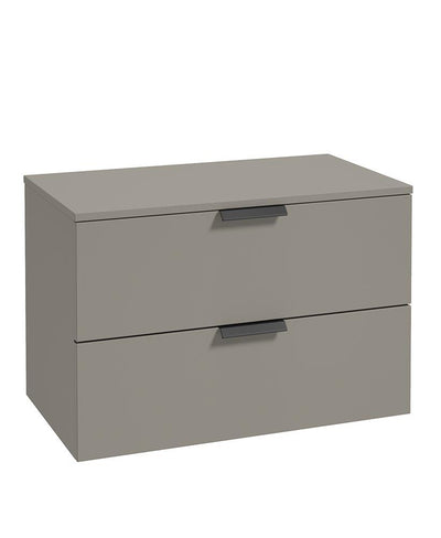 Stockholm Wall Hung 80Cm Two Drawer Countertop Unit Matt Khaki-Matt Black Handles