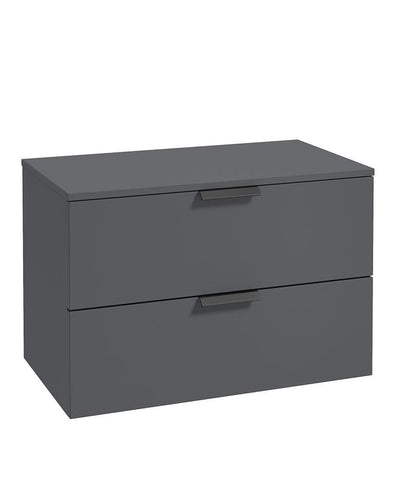 Stockholm Wall Hung 80Cm Two Drawer Countertop Unit Matt Midnight Grey-Matt Black Handles