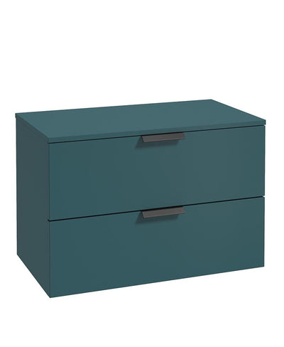 Stockholm Wall Hung 80Cm Two Drawer Countertop Unit Matt Ocean Blue-Matt Black Handles