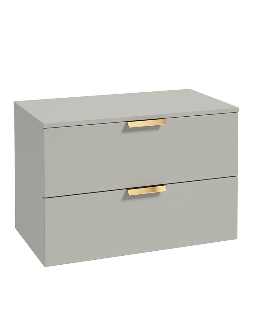 Stockholm Wall Hung 80Cm Two Drawer Countertop Unit Matt Arctic Grey-Brushed Gold Handles