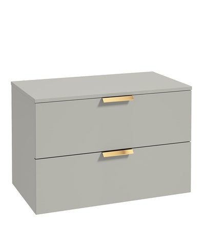 Stockholm Wall Hung 80Cm Two Drawer Countertop Unit Matt Arctic Grey-Brushed Gold Handles