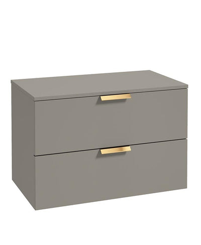 Stockholm Wall Hung 80Cm Two Drawer Countertop Unit Matt Khaki-Brushed Gold Handles