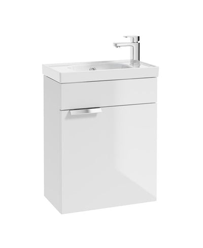 Stockholm Wall Hung 50Cm Single Door Cloakroom Unit Matt Gloss White-Brushed Chrome Handle
