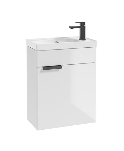 Stockholm Wall Hung 50Cm Single Door Cloakroom Unit Matt Gloss White-Matt Black Handle