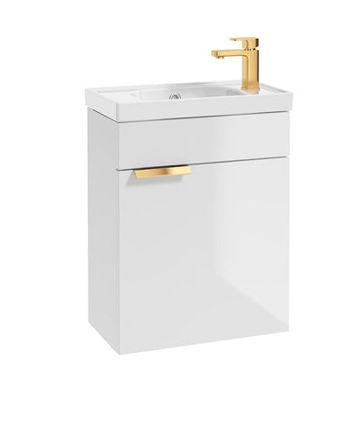 Stockholm Wall Hung 50Cm Single Door Cloakroom Unit Matt Gloss White-Brushed Gold Handle