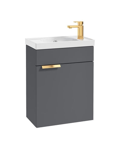 Stockholm Wall Hung 50Cm Single Door Cloakroom Unit Matt Midnight Grey-Brushed Gold Handle