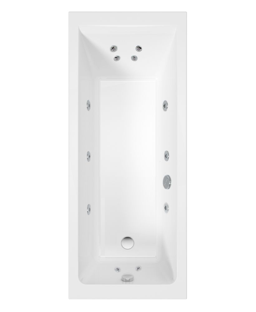 Cubo 1700X800Mm Single Ended 12 Chrome Jet Whirlpool Bath White