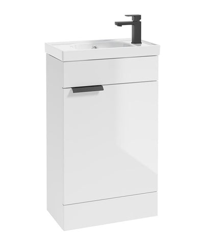 Stockholm Floorstanding 50Cm Single Door Cloakroom Unit Gloss White-Matt Black Handle