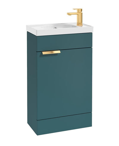 Stockholm Floorstanding 50Cm Single Door Cloakroom Unit Matt Ocean Blue-Brushed Gold Handle