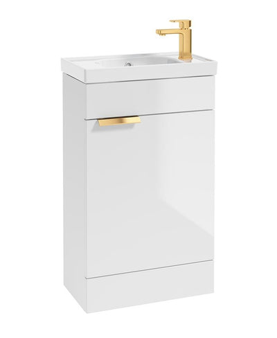 Stockholm Floorstanding 50Cm Single Door Cloakroom Unit Gloss White-Brushed Gold Handle
