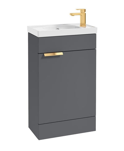Stockholm Floorstanding 50Cm Single Door Cloakroom Unit Matt Midnight Grey-Brushed Gold Handle