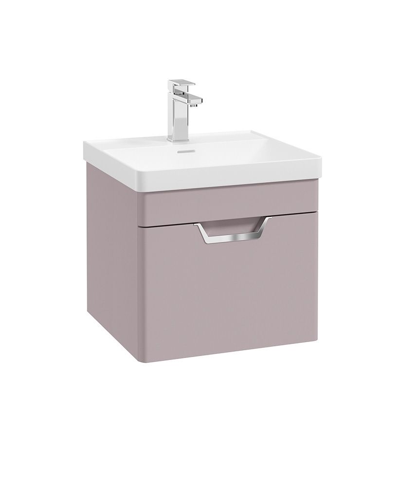 Freya Wall Hung 50Cm Single Drawer Unit Matt Cashmere Pink-Chrome Handle