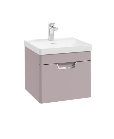 Freya Wall Hung 50Cm Single Drawer Unit Matt Cashmere Pink-Chrome Handle
