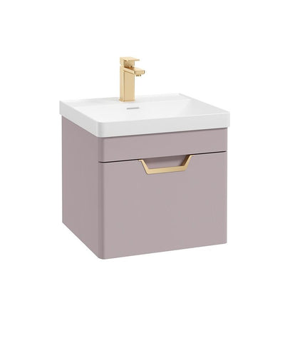 Freya Wall Hung 50Cm Single Drawer Unit Matt Cashmere Pink-Gold Handle