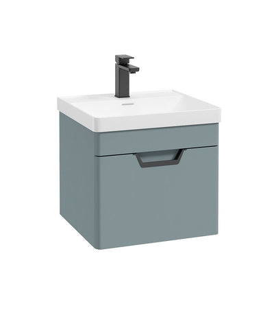 Freya Wall Hung 50Cm Single Drawer Unit Matt Coral Green-Black Handle