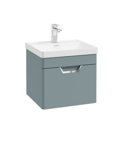 Freya Wall Hung 50Cm Single Drawer Unit Matt Coral Green-Chrome Handle