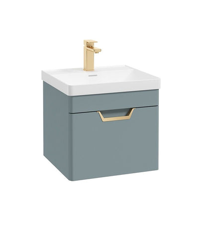 Freya Wall Hung 50Cm Single Drawer Unit Matt Coral Green-Gold Handle