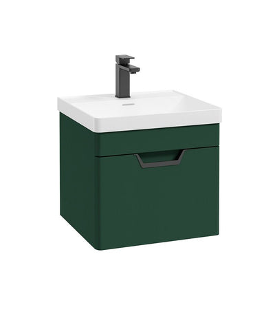 Freya Wall Hung 50Cm Single Drawer Unit Matt Wreath Green-Black Handle