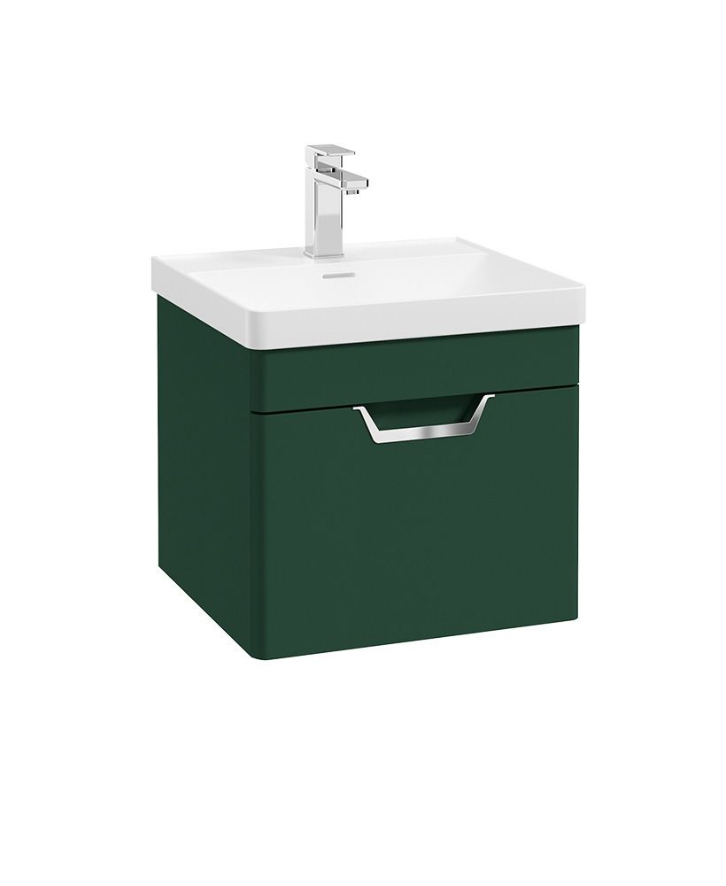 Freya Wall Hung 50Cm Single Drawer Unit Matt Wreath Green-Chrome Handle