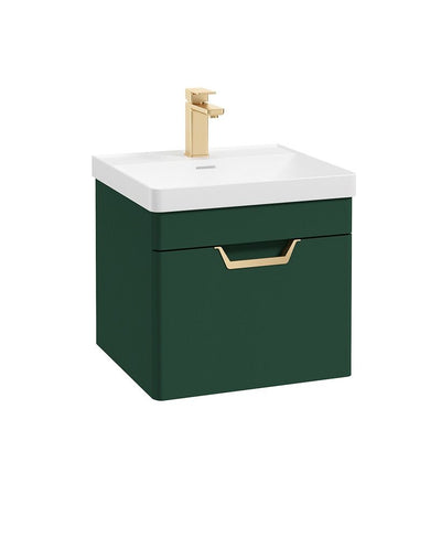 Freya Wall Hung 50Cm Single Drawer Unit Matt Wreath Green-Gold Handle