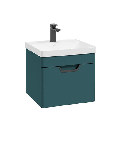 Freya Wall Hung 50Cm Single Drawer Unit Matt Ocean Blue-Black Handle