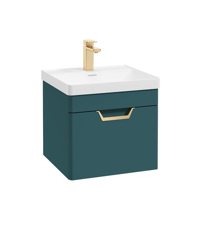 Freya Wall Hung 50Cm Single Drawer Unit Matt Ocean Blue-Gold Handle