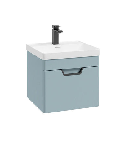 Freya Wall Hung 50Cm Single Drawer Unit Matt Morning Sky Blue-Black Handle