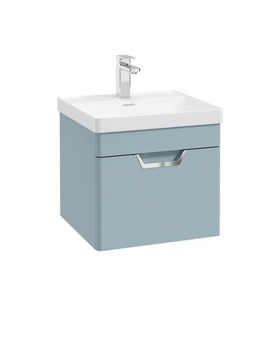 Freya Wall Hung 50Cm Single Drawer Unit Matt Morning Sky Blue-Chrome Handle