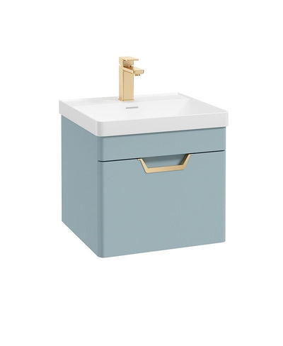 Freya Wall Hung 50Cm Single Drawer Unit Matt Morning Sky Blue-Gold Handle