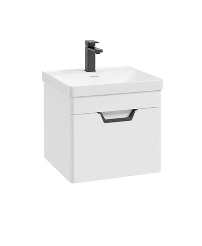 Freya Wall Hung 50Cm Single Drawer Unit Matt White-Black Handle