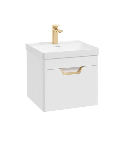 Freya Wall Hung 50Cm Single Drawer Unit Matt White-Gold Handle