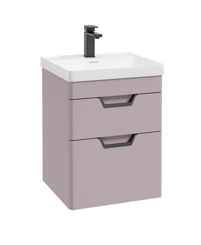 Freya Wall Hung 50Cm Two Drawer Unit Matt Cashmere Pink-Black Handles