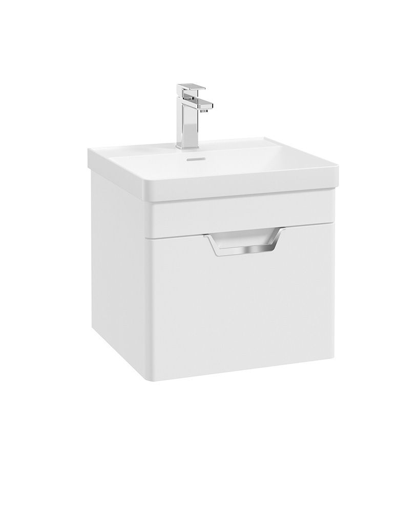 Freya Wall Hung 50Cm Single Drawer Unit Matt White-Chrome Handle