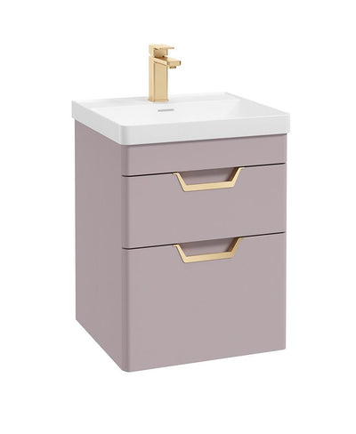 Freya Wall Hung 50Cm Two Drawer Unit Matt Cashmere Pink-Gold Handles