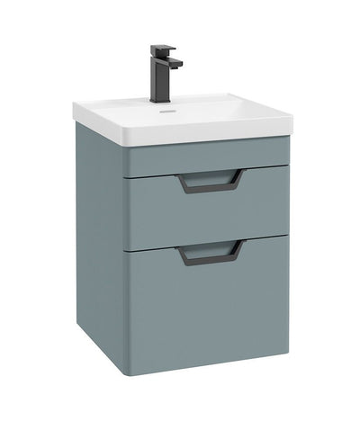 Freya Wall Hung 50Cm Two Drawer Unit Matt Coral Green-Black Handles