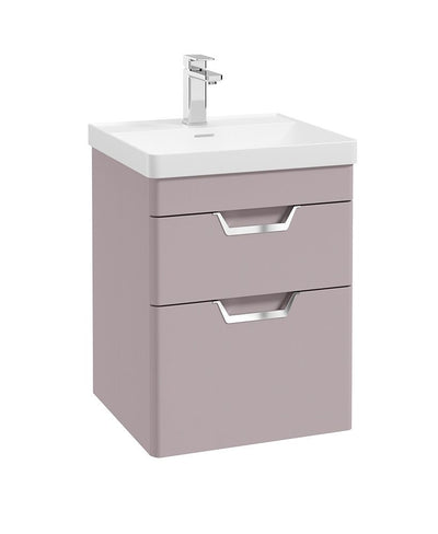 Freya Wall Hung 50Cm Two Drawer Unit Matt Cashmere Pink-Chrome Handles