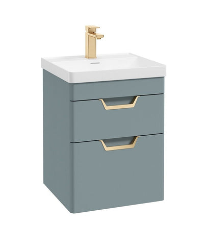 Freya Wall Hung 50Cm Two Drawer Unit Matt Coral Green-Gold Handles