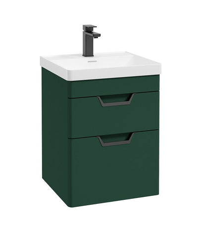 Freya Wall Hung 50Cm Two Drawer Unit Matt Wreath Green-Black Handles