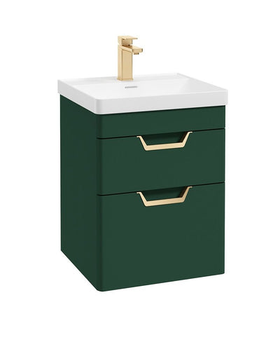 Freya Wall Hung 50Cm Two Drawer Unit Matt Wreath Green-Gold Handles