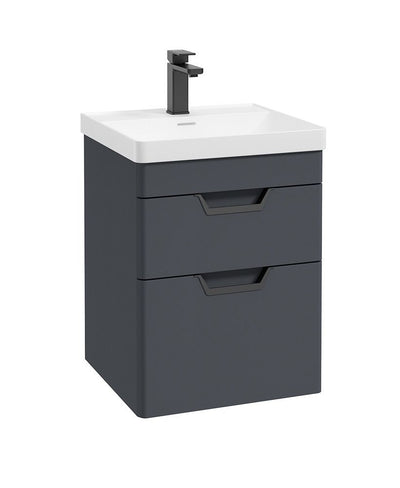 Freya Wall Hung 50Cm Two Drawer Unit Matt Night Sky Blue-Black Handles