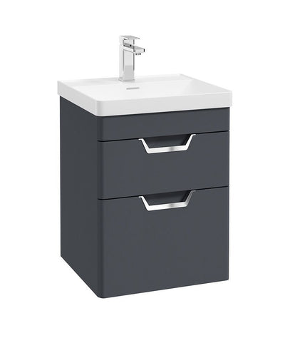 Freya Wall Hung 50Cm Two Drawer Unit Matt Night Sky Blue-Chrome Handles