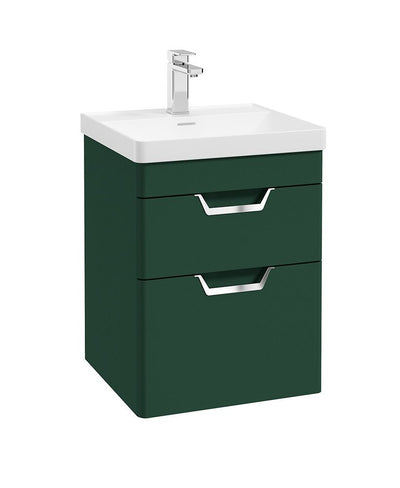 Freya Wall Hung 50Cm Two Drawer Unit Matt Wreath Green-Chrome Handles
