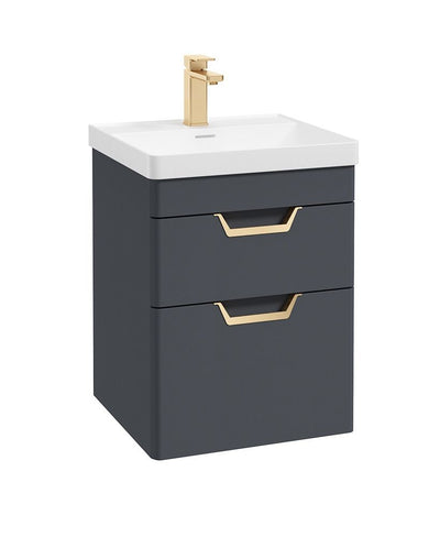 Freya Wall Hung 50Cm Two Drawer Unit Matt Night Sky Blue-Gold Handles