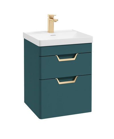 Freya Wall Hung 50Cm Two Drawer Unit Matt Ocean Blue-Gold Handles