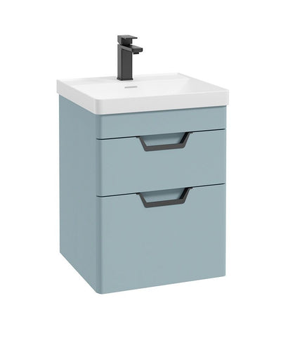 Freya Wall Hung 50Cm Two Drawer Unit Matt Morning Sky Blue-Black Handles