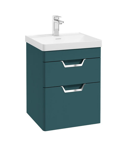 Freya Wall Hung 50Cm Two Drawer Unit Matt Ocean Blue-Chrome Handles
