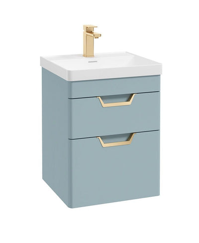 Freya Wall Hung 50Cm Two Drawer Unit Matt Morning Sky Blue-Gold Handles